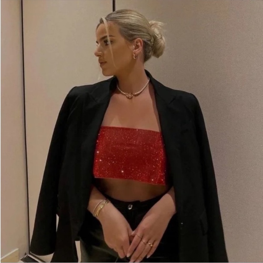 Zara shimmery red rhinestones top - Picture 7 of 14